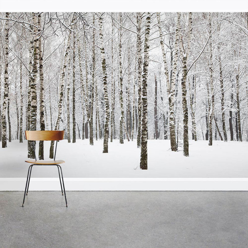 Wallums Wall Decor Snow Covered Winter Birch Trees 8' x 144" 3 Piece